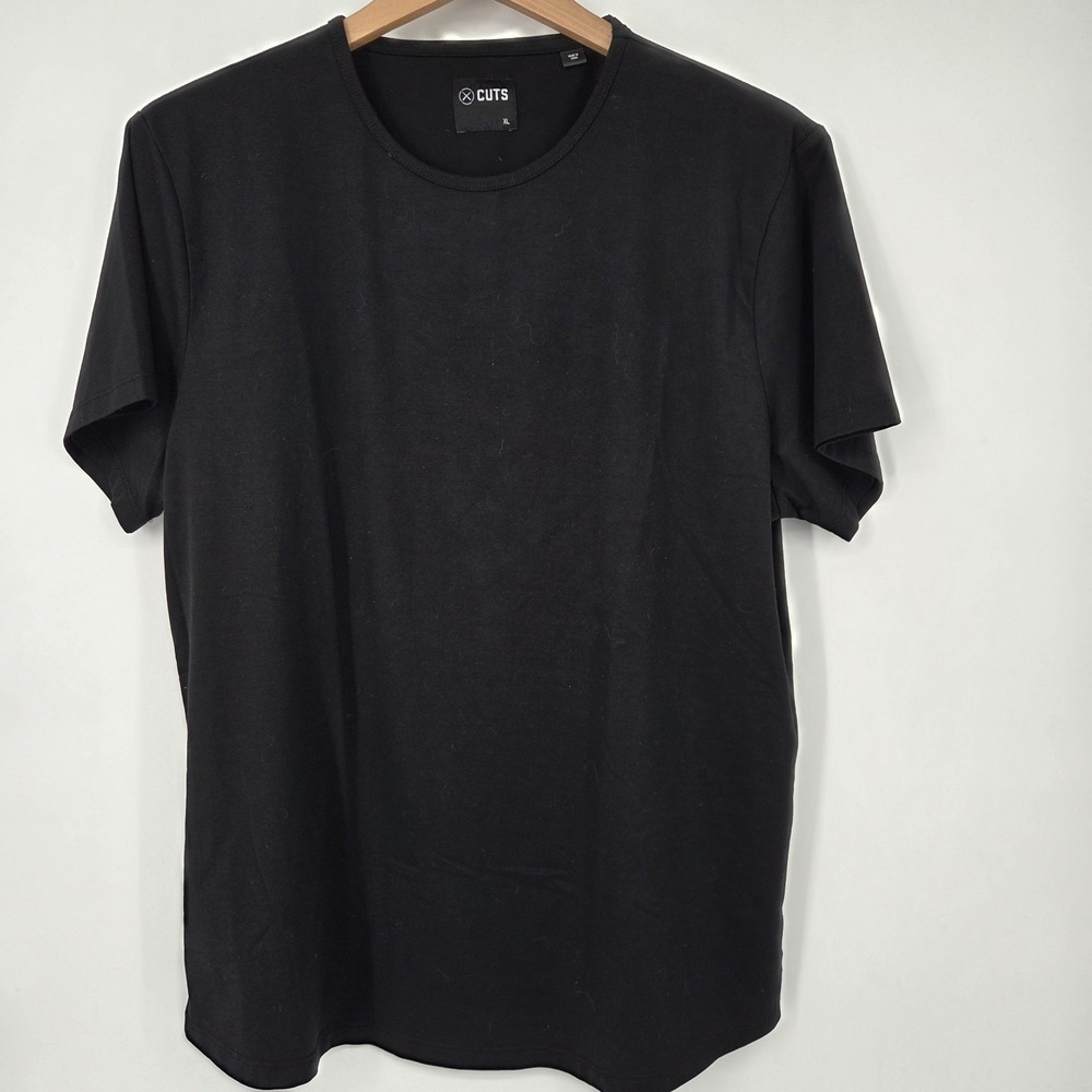 Cuts Clothing Mens Crew Neck Curve Hem T Shirt Black XL Gym Active Sports